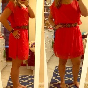Coral dress with tribal waist band